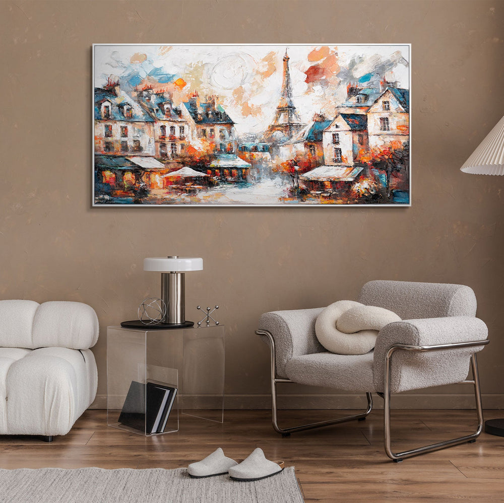 Wohnzimmer mit Stadtbild – stilvolle Wanddeko mit Frankreich-Motiv