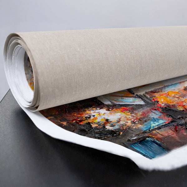 gerollte Leinwand mit Stadtmotiv