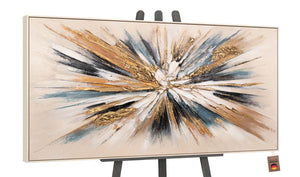 Abstrakte Kunst auf Staffelei – moderne Wandkunst in Beige-Gold
