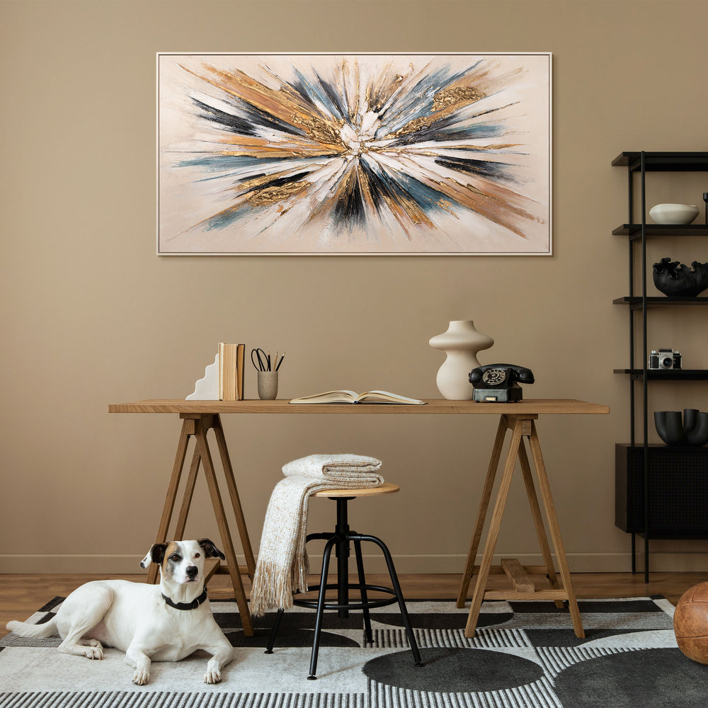 Wohnzimmer mit Acrylbild – moderne Leinwandkunst in Beigetönen