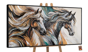 Modernes Pferdebild mit schwarzem Rahmen – Acrylmalerei auf Leinwand