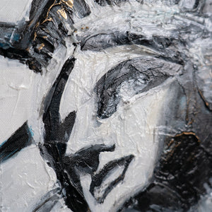 Nahaufnahme Gesicht – Freiheitsstatue abstrakt gemalt auf Leinwand