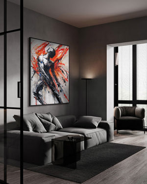 Seitenansicht des auf Holzrahmen gespannten Bildes