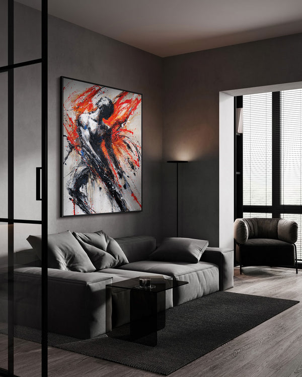 Seitenansicht des auf Holzrahmen gespannten Bildes