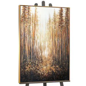 Wandkunst „Goldener Wald“ – originelles Acrylgemälde mit Goldrahmen