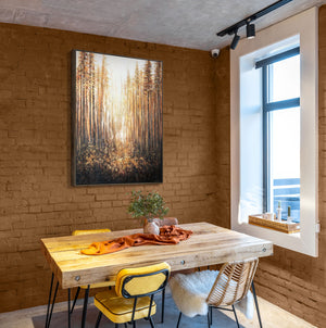 Wandkunst „Goldener Wald“ – originelles Acrylgemälde mit Goldrahmen