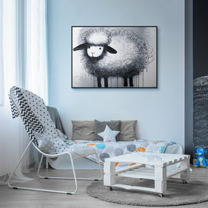 Acrylbild mit Rahmen „Fröhliches Schaf“ – Dekoration für Kinderzimmer und Wohnraum