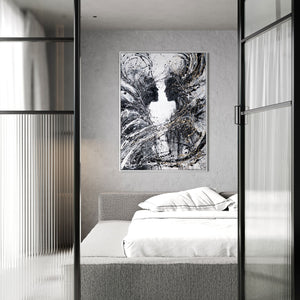 Monochromes Acrylbild mit Rahmen „Zwei Gesichter“ – emotionale Wandkunst auf Leinwand