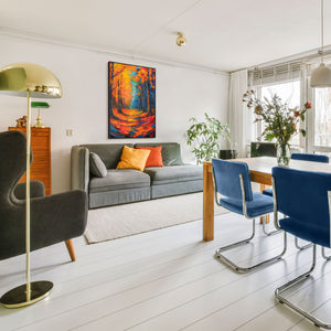 Tableau encadré sur toile « Chemins lumineux dans la forêt d'automne » – peint à la main avec texture