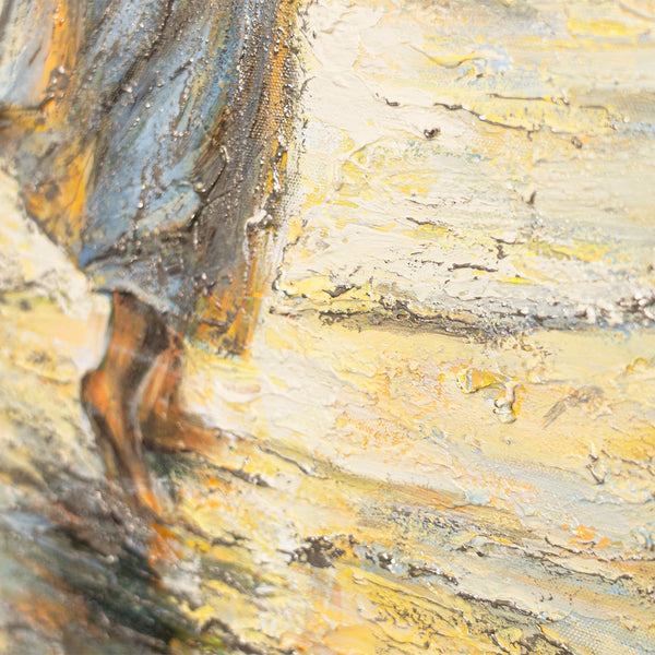 Abstrakte Leinwandstruktur mit goldenen Akzenten
