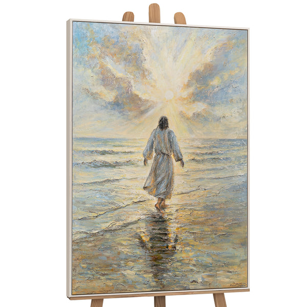 Handgemalte religiöses Bild „Weg zum Licht“ – Spirituelle Wandkunst mit Jesus am Meer