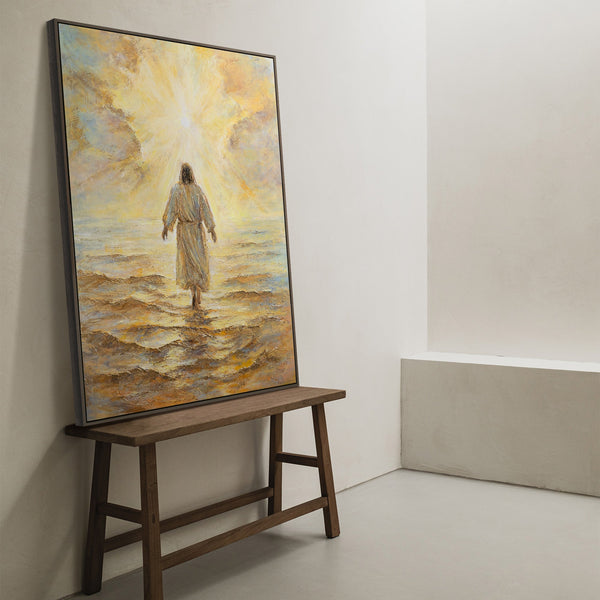 Handgemalte religiöse Kunst „Strahlkraft des Glaubens“ – Christus am Meer