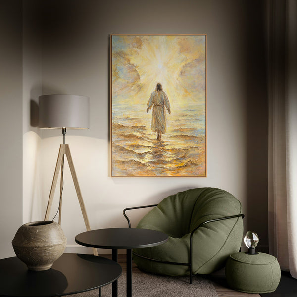 Handgemalte religiöse Kunst „Strahlkraft des Glaubens“ – Christus am Meer