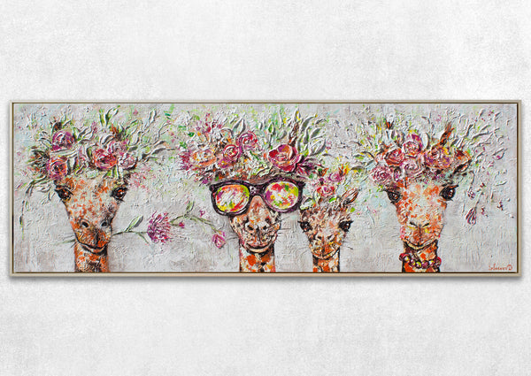 Acryl Leinwandbilder "Giraffen" mit Rahmen Kunst