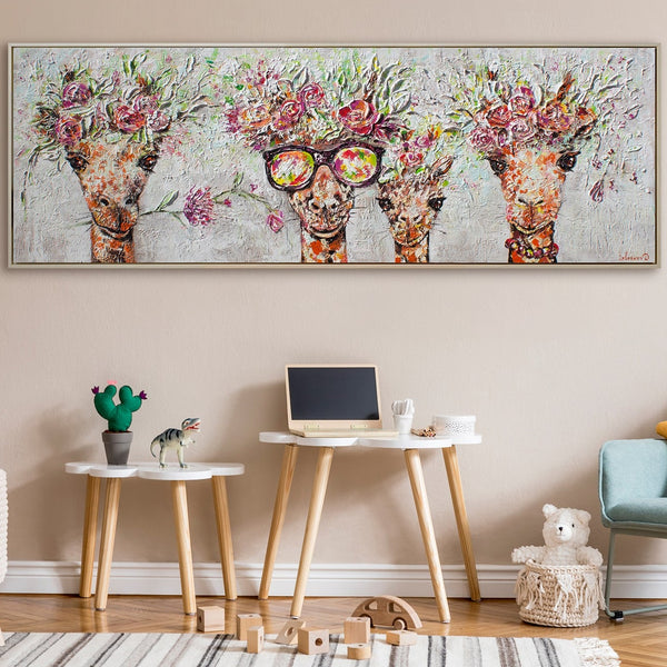 Acryl Leinwandbilder "Giraffen" mit Rahmen Kunst