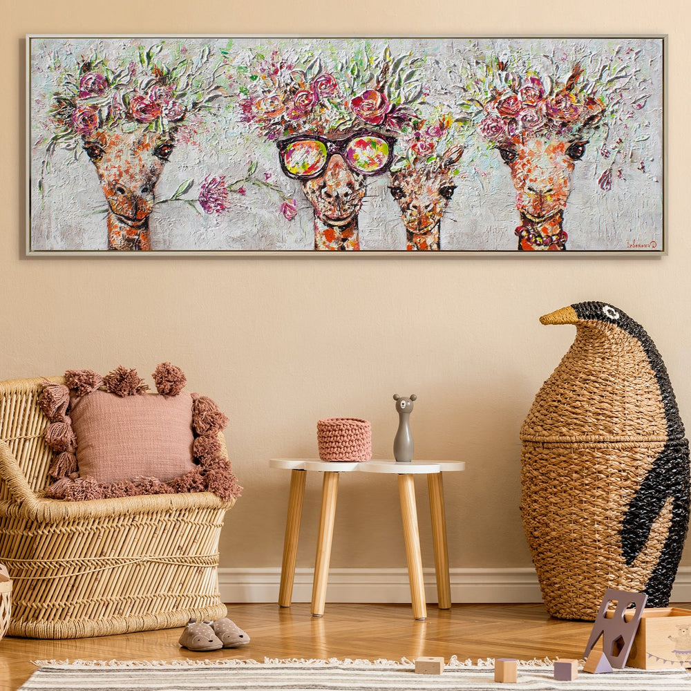 Acryl Leinwandbilder "Giraffen" mit Rahmen Kunst