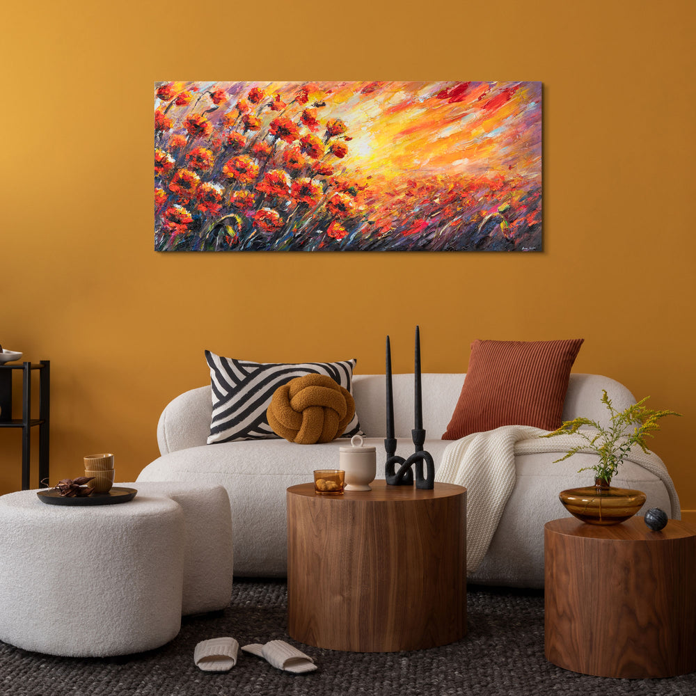  Wanddeko Wohnzimmer: Leinwandbild mit Mohnblumen über Sofa