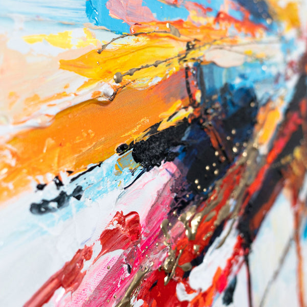 Moderne Kunst für Wohnzimmer – Buntes Acrylbild "Fluss der Energie" 115x50cm