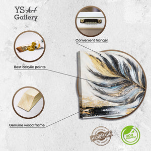 Acrylbild auf Leinwand handgemalt Abstrakte Wandkunst "Goldene Feder" 115x50cm