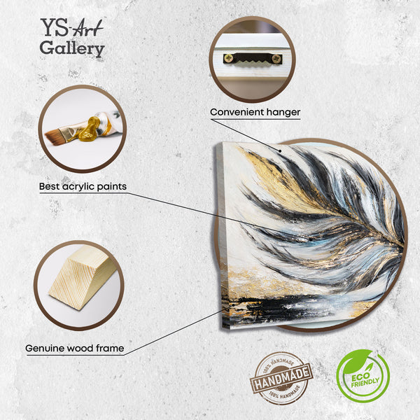 Acrylbild auf Leinwand handgemalt Abstrakte Wandkunst "Goldene Feder" 115x50cm