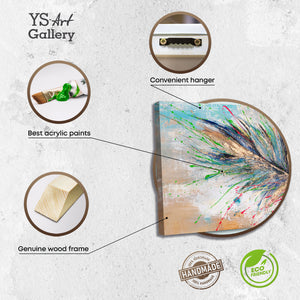 Moderne Acrylmalerei mit Feder – Wanddeko handgemalt "Leuchtendes Gefieder" 115x50cm