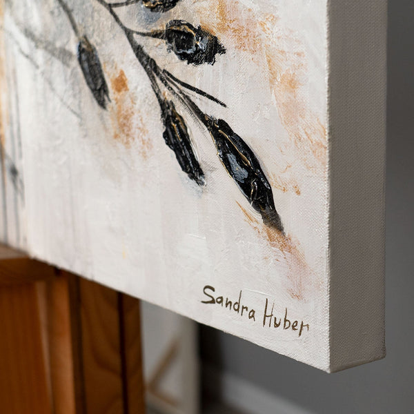 Florale Acrylmalerei auf Leinwand – Moderne Wandkunst "Das Glühen der Farben" 115x50cm