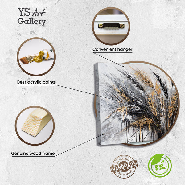 Handgemaltes Acrylbild auf Leinwand mit Ährenmotiv in Gold "Stacheln" 115x50cm