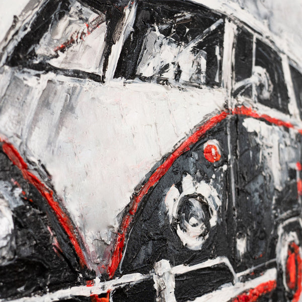 Vorderseite Retrobus – Acrylgemälde mit Auto auf Leinwand