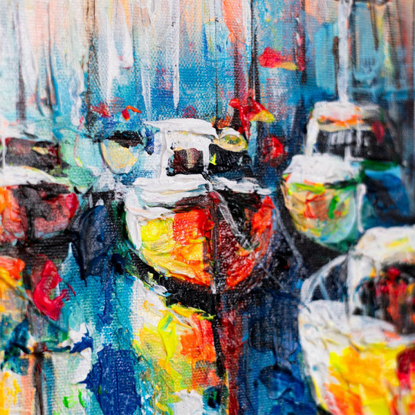 Boote im Hafen – farbenfrohes Acrylbild auf Leinwand