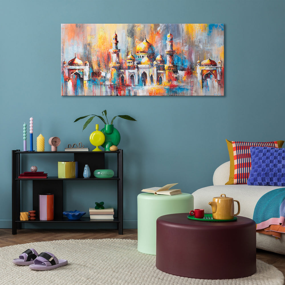 Moderne wohnzimmer deko mit wandbild leinwand architektur abstrakt