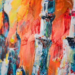 Strukturierte Acrylmalerei mit expressiven Farben und Details
