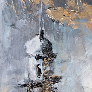 Nahaufnahme Leinwandbild mit Turm und goldenen Highlights