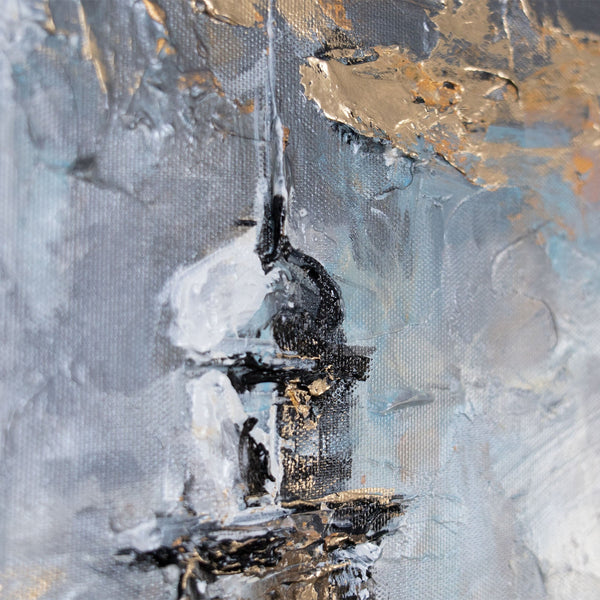 Nahaufnahme Leinwandbild mit Turm und goldenen Highlights