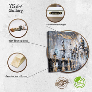 Infografik Leinwandbild mit Holzrahmen, Aufhänger, Acrylfarben