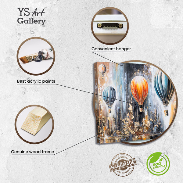 Infografik Acrylbild Leinwand mit Heißluftballons und Rahmen