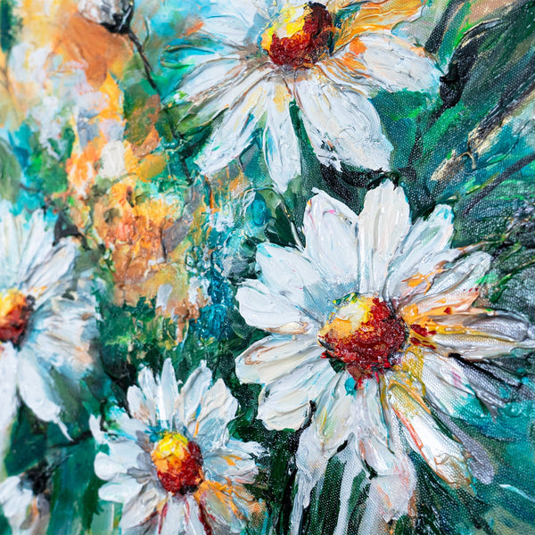 gänseblümchen nahaufnahme, bunte blumen acryl