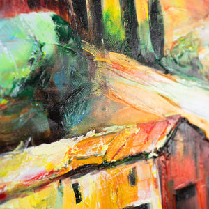 Nahaufnahme Acrybild mit Zypressen und Textur als Wohnkultur