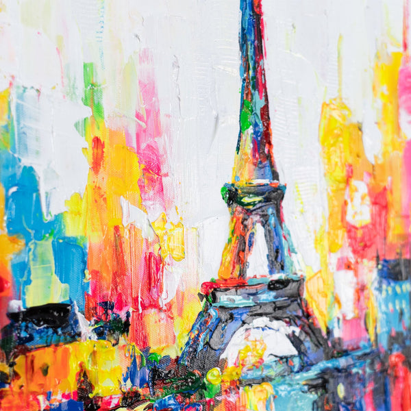 Detail Acrylgemälde mit Eiffelturm und leuchtenden Farben