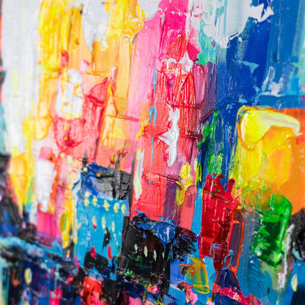Detail Acrylbild mit bunten Hochhäusern und Eiffelturm
