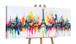 Leinwandbild auf Staffelei mit abstrakter Stadtlandschaft
