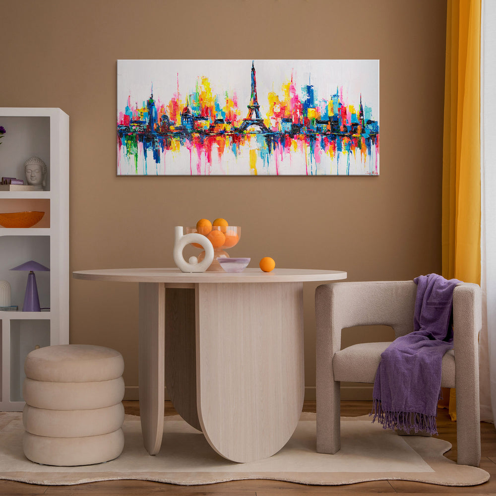 Wohnzimmr Wanddeko: Leinwandbild Paris‑Skyline über Sofa