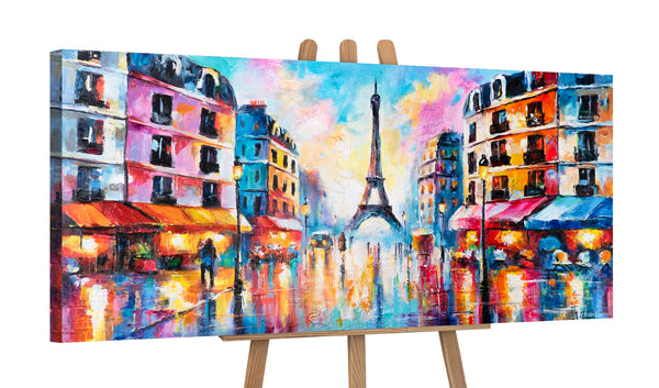 acrylbild staffelei, stadtbild auf leinwand