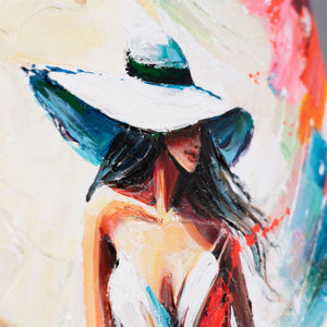 frau mit hut abstrakt, feminine kunst auf leinwand