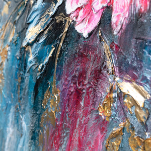 Struktureffekt auf Acrylbild – florale Wandkunst mit Gold