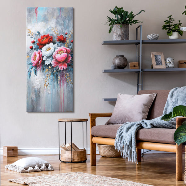 Wohnzimmer mit floraler Wanddeko – Acrylgemälde modern