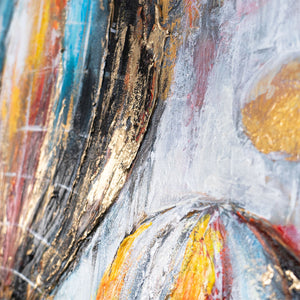 Close‑up Acrylmalerei mit lebhaften Farbklecksen und Ballonmotiv