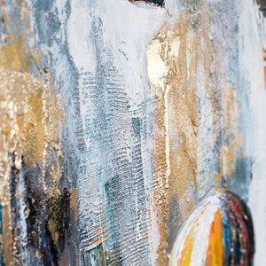 Detailbild Leinwand mit strukturierter Acrylfarbe und Ballons