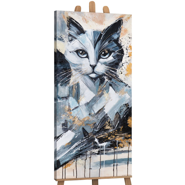 Leinwand auf Staffelei mit Katzenporträt in Acryl