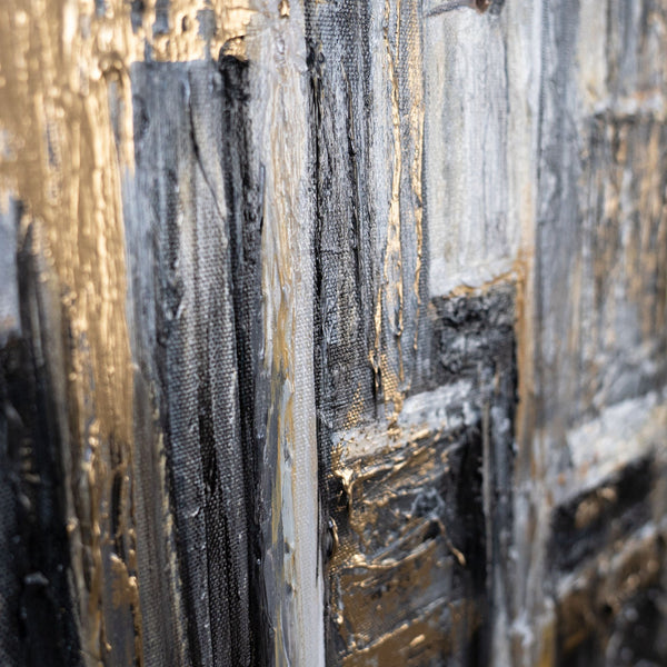 Detailansicht Acrylbild Cityscape mit Goldstruktur auf Leinwand