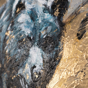 Nahaufnahme der Acrylstruktur mit Tiermotiv auf Leinwand